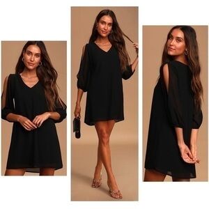 Lulu’s Shifting Dears Black Long Sleeve Dress Small S R3